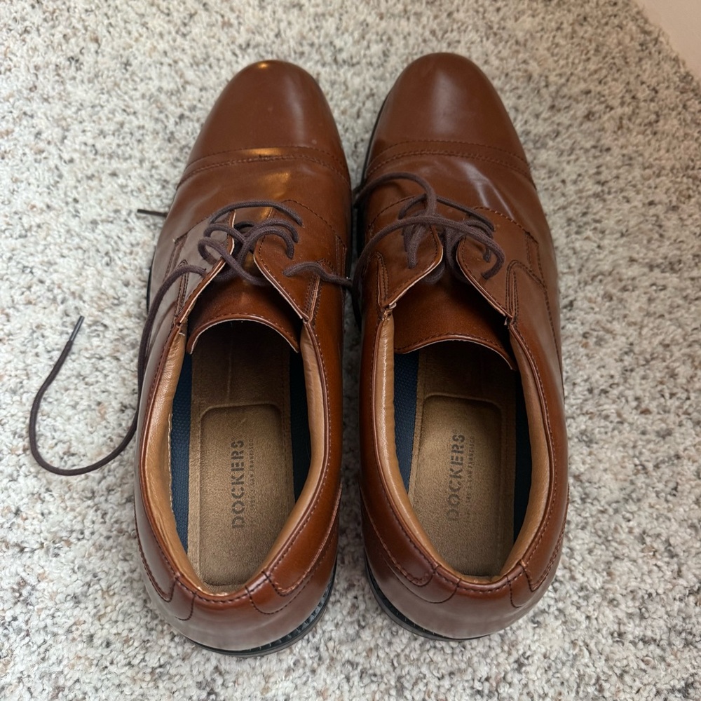Dockers Tan Brown Leather Men's Oxfords Shoes Tie Stitching - Picture 2 of 7